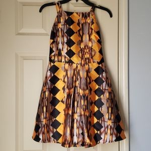 Mini backless gold and black dress
